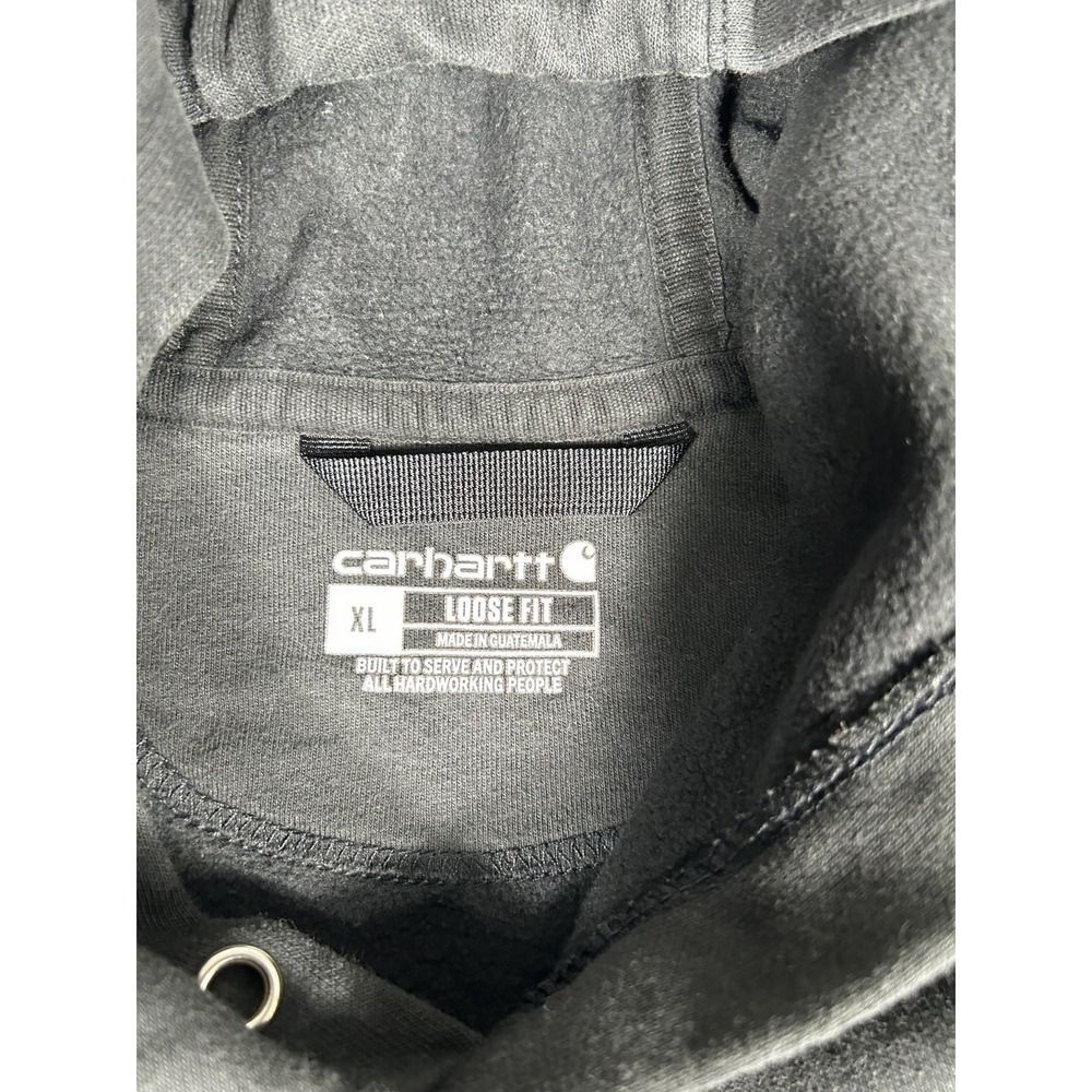 Carhartt Loose Fit Hoodie Men's XL Black Sleeve Logo Spellout Pocket Sweatshirt - Picture 3 of 9